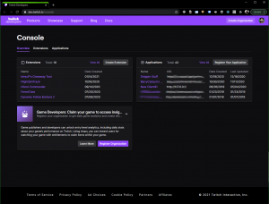 An example of the Twitch Developer Dashboard Overview